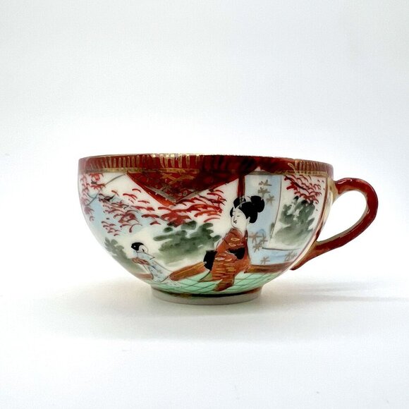 Antique Japanese Hand Painted Porcelain Teacup Geisha Girls - Picture 1 of 9